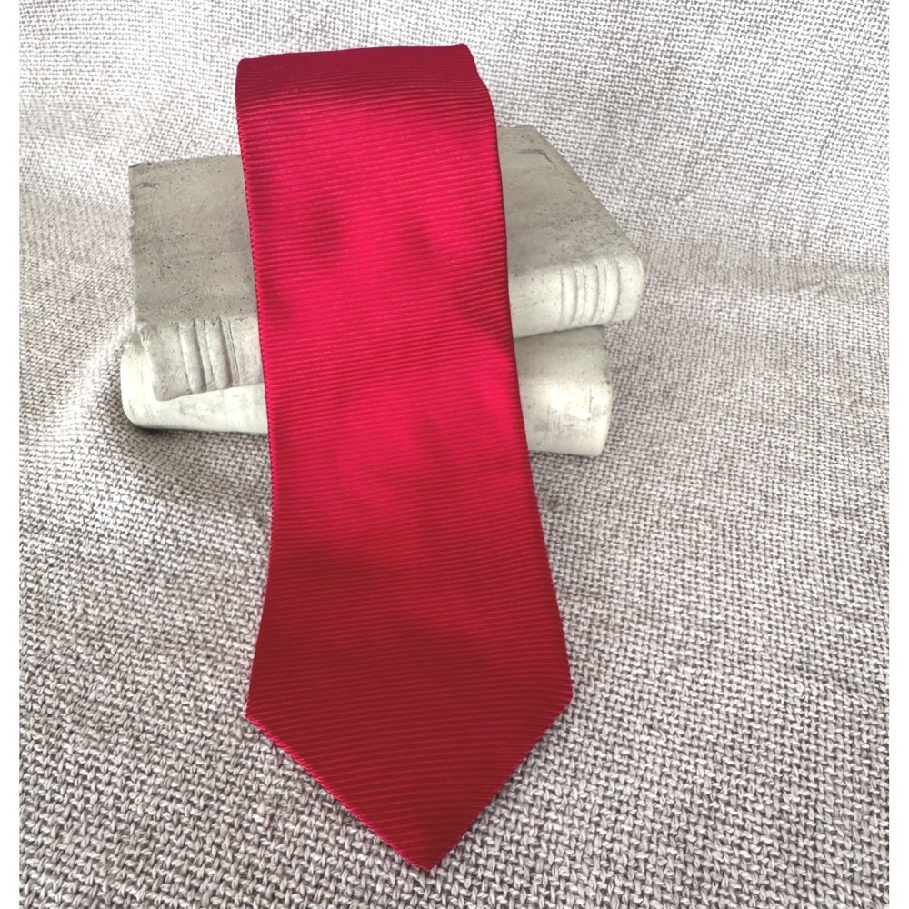 Vintage Tommy Hilfiger Red‎ & Navy Color Block Silk Tie 90s Preppy
